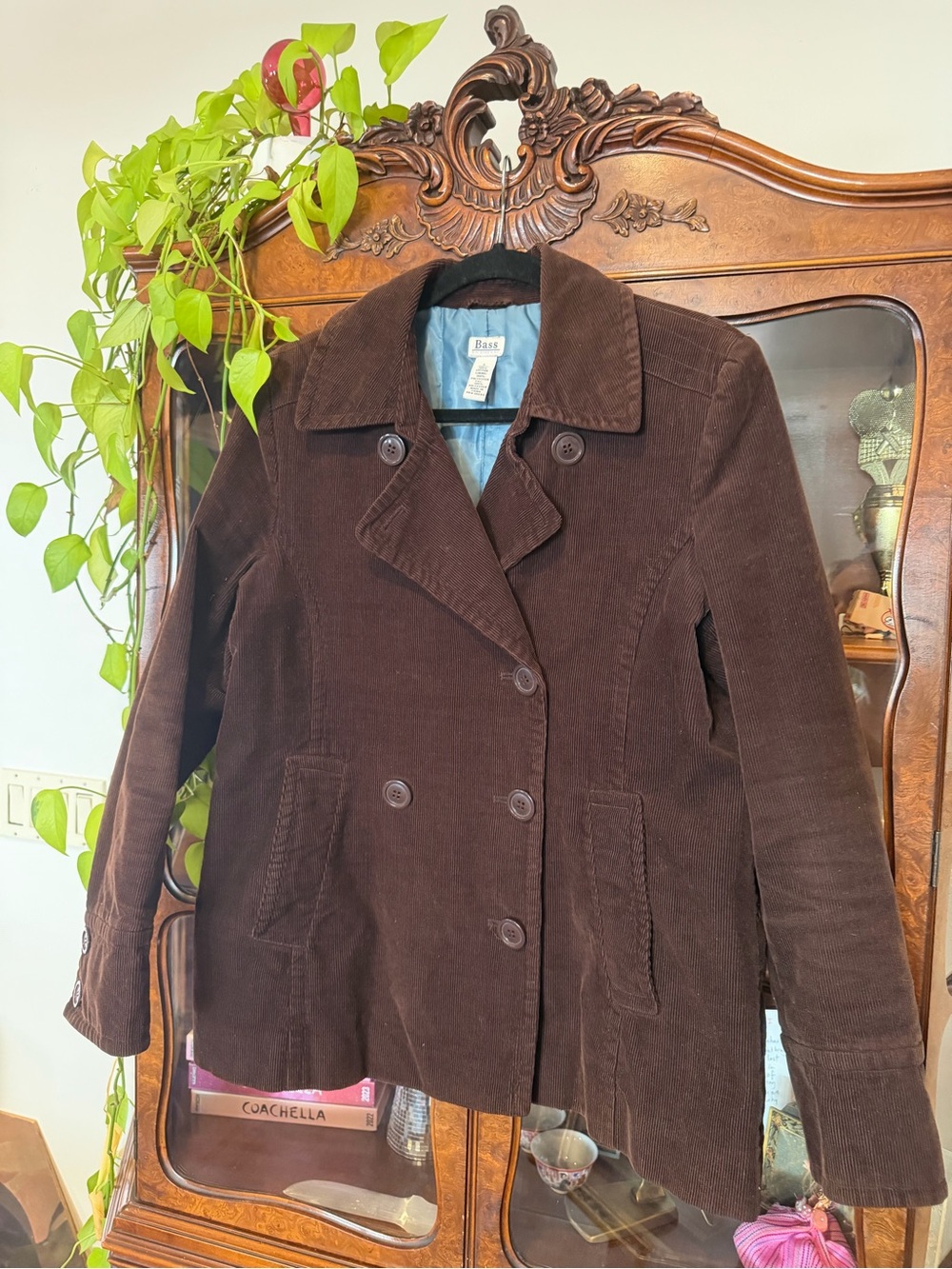 Vintage Bass Chocolate Brown Corduroy Peacoat Jacket 100% Cotton L